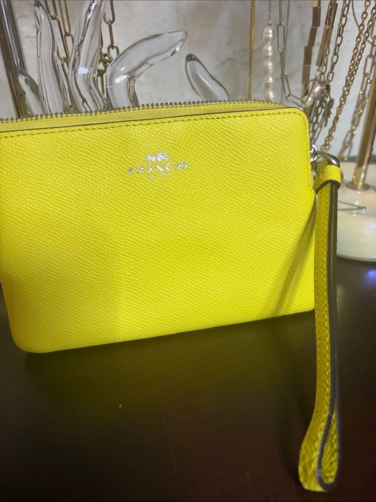 Coach Handbags - COACH Bright Yellow Leather Wristlet with Silver Logo